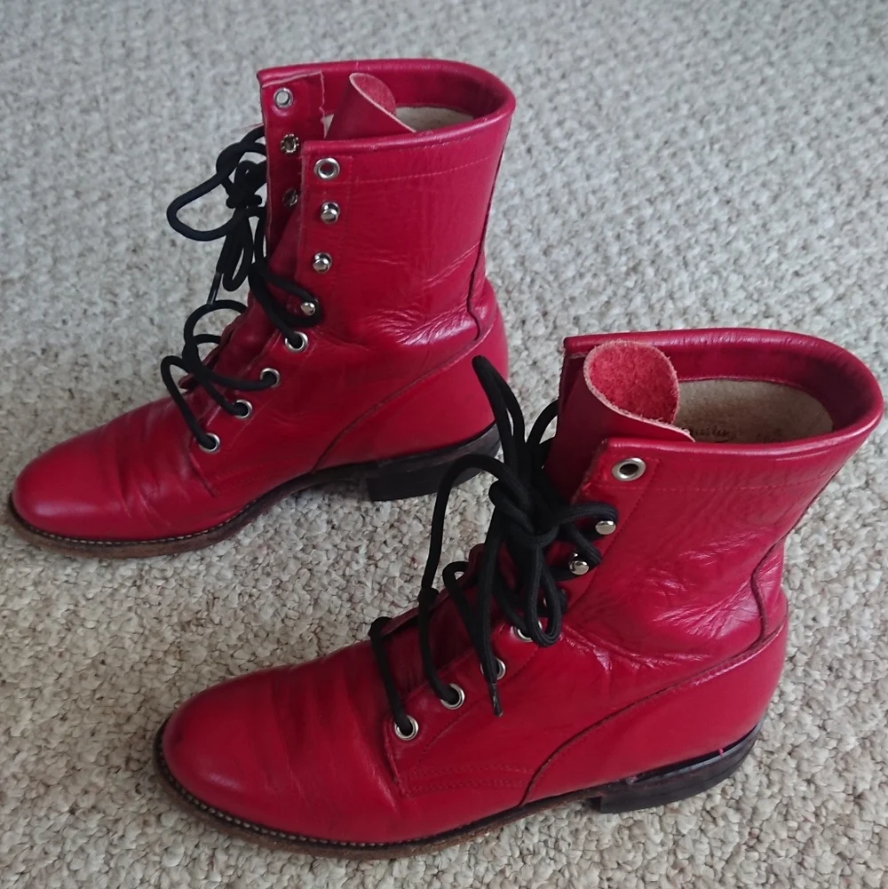 Justin red leather lace-up Packer boots SIZE 6